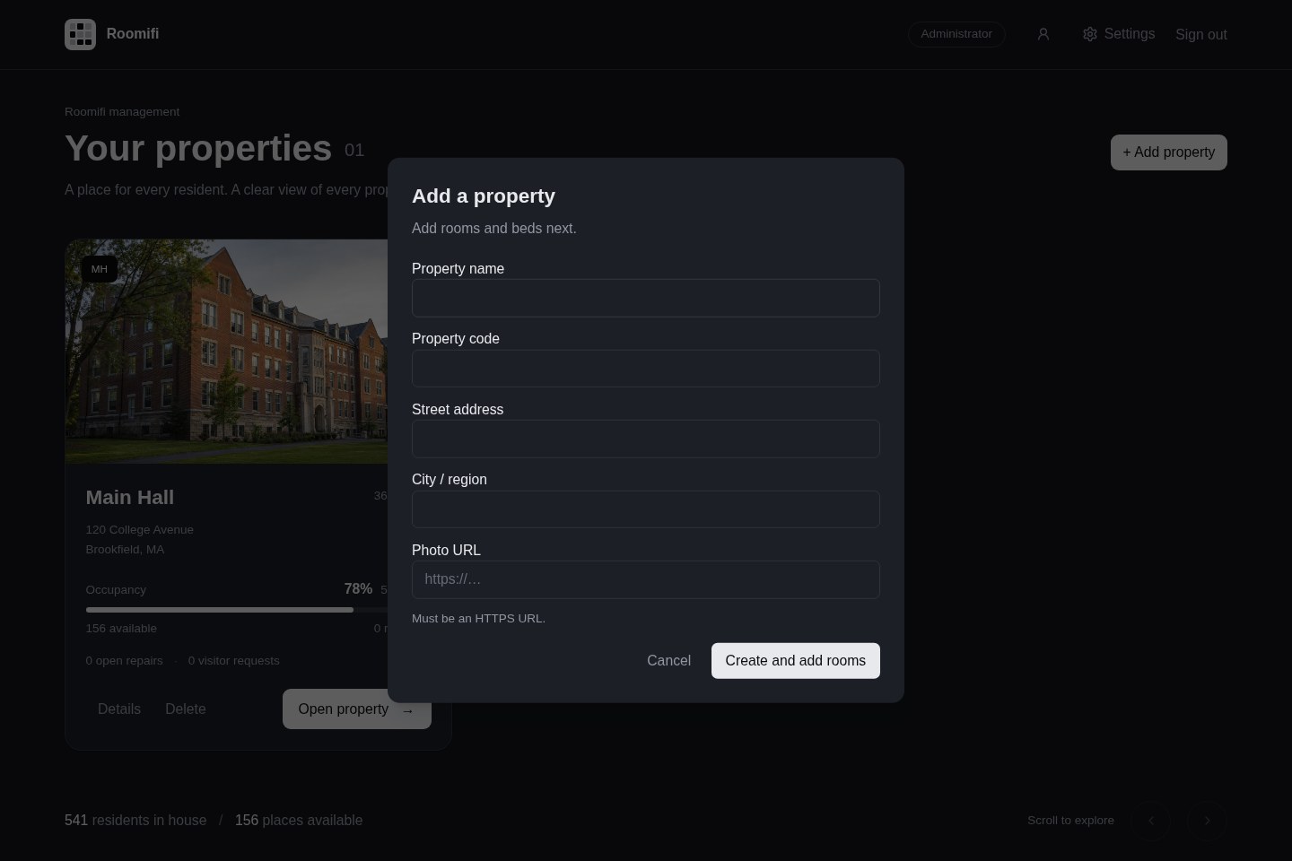 Create a property dialog in Roomifi