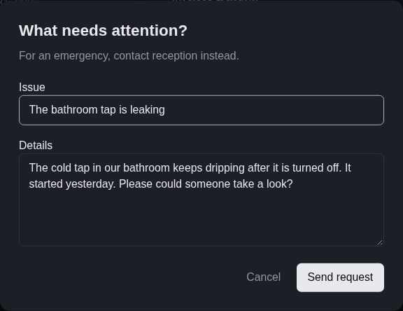 Submit a maintenance request with an issue and details
